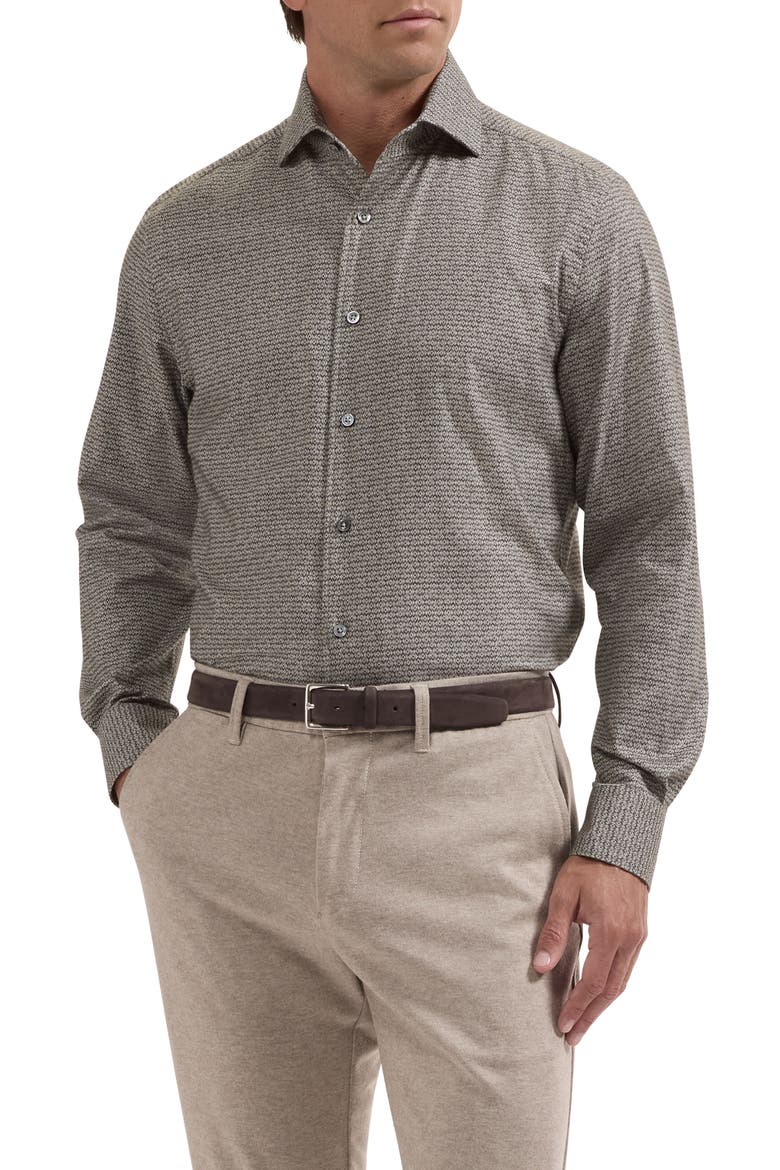 Alvin Shaped Fit Geo Print Button-Up Shirt, Main, color, OLIVE