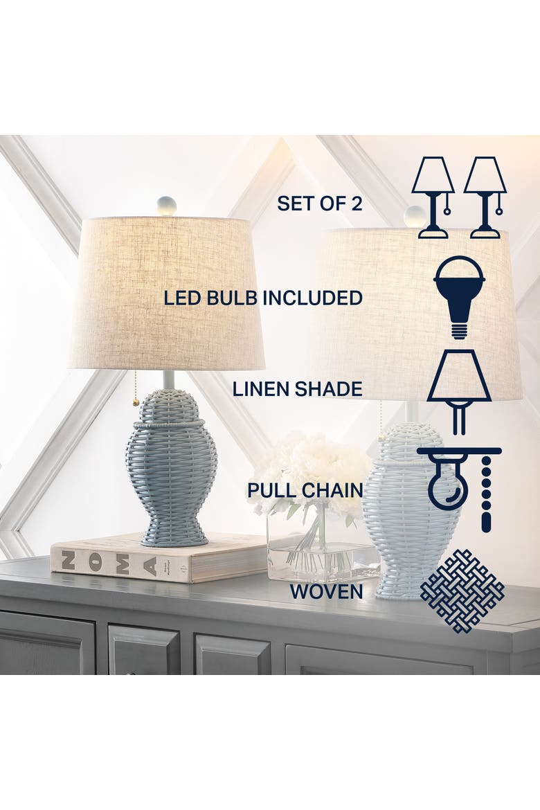 Margie Wicker 20.5" Bohemian Rustic Iron LED Table Lamp, Alternate, color, Blue