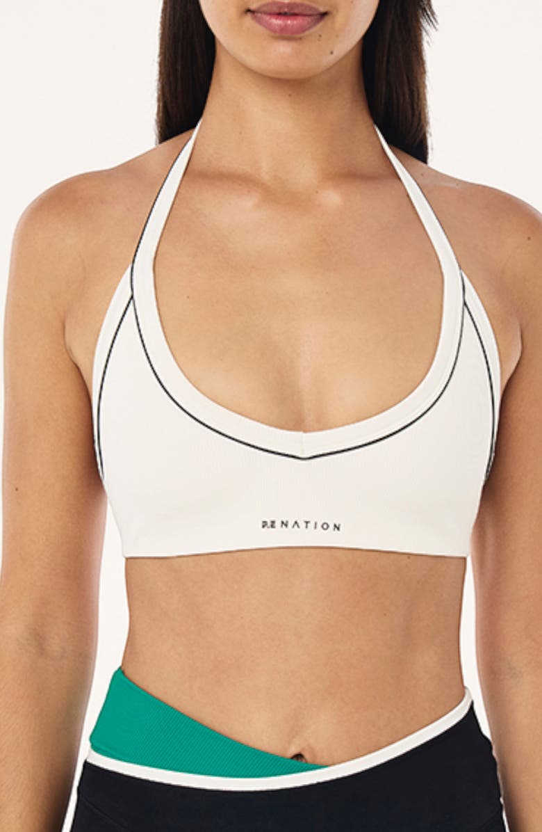 P.E Nation Layback Halter Rib Sports Bra, Main, color, Whisper White