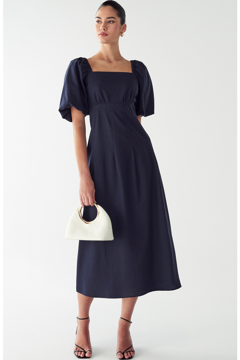 Meena Midi Dress, Alternate, color, Navy Blue