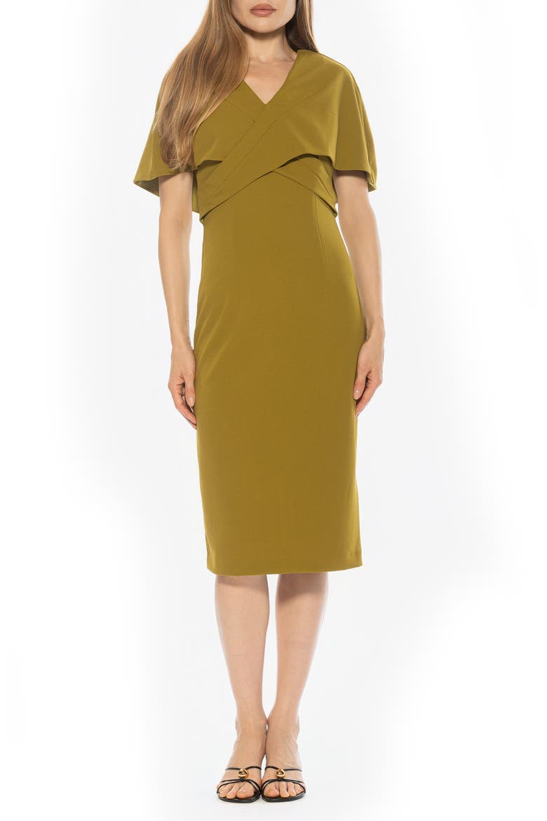 Noor Wrap Bodice Midi Sheath Dress, Main, color, SAGE