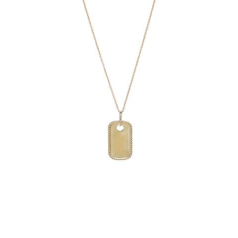 Diamond Rope Edge Tag Charm Necklace 14K