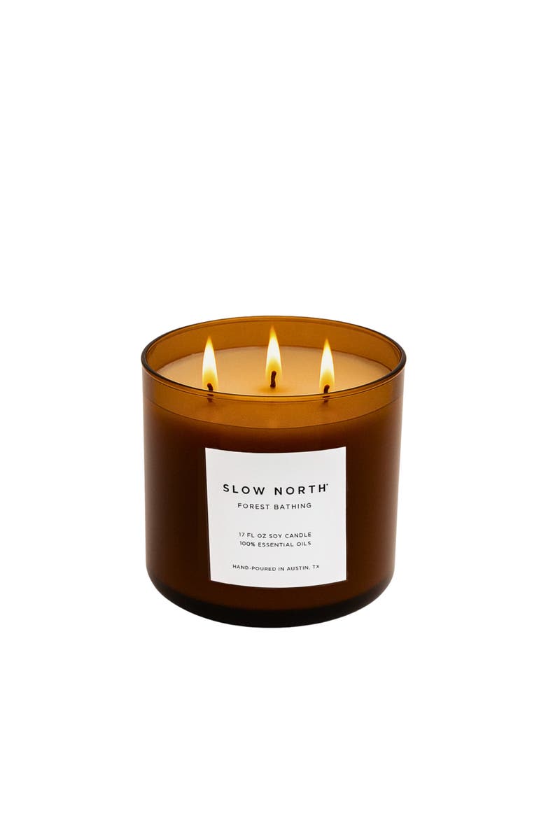 SLOW NORTH Forest Bathing - Signature 3-Wick Candle, Main, color, Brown