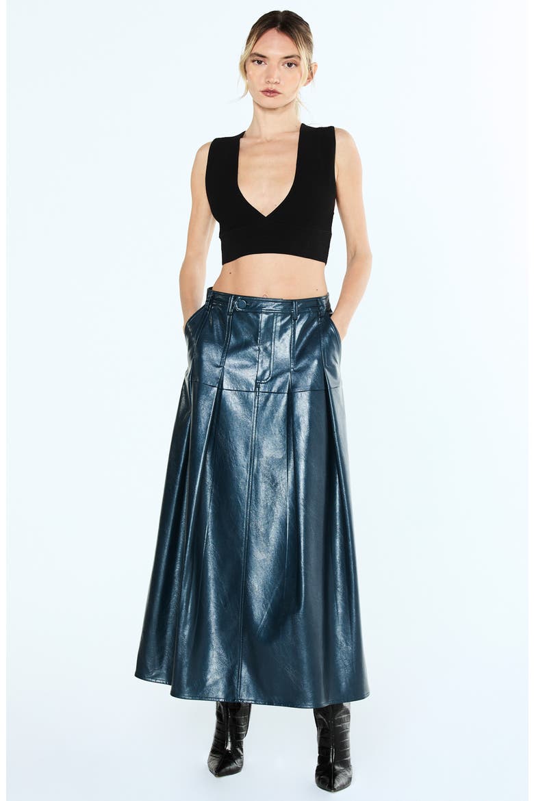 Felicia Faux Leather Midi Skirt, Alternate, color, BLUE