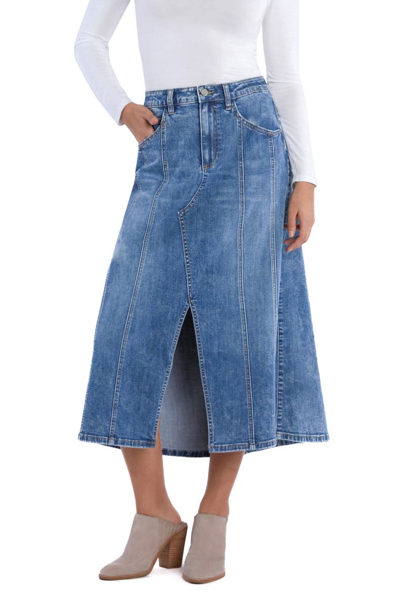 Justine Denim Midi Skirt, Alternate, color, BLUE LAKE