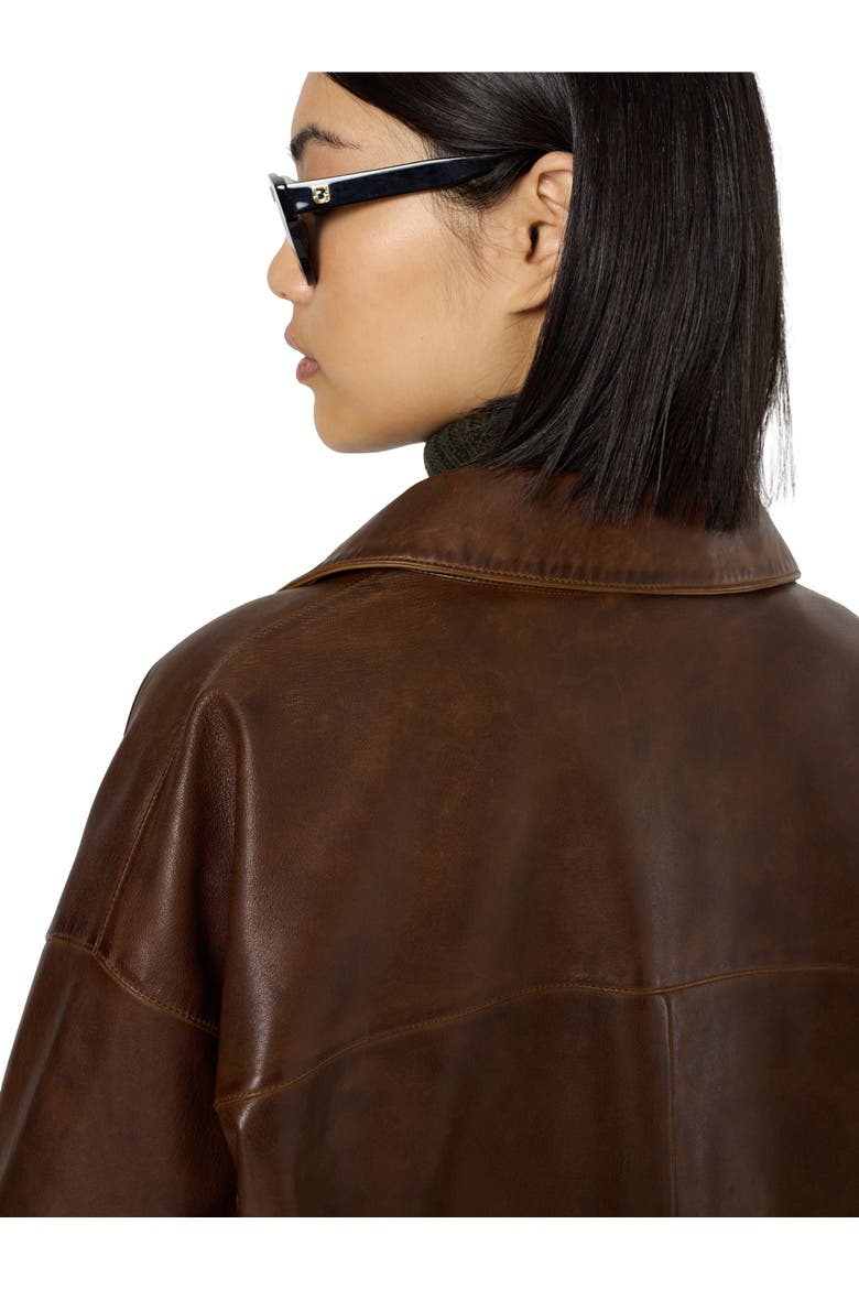 Nicole Leather Button Front Jacket, Alternate, color, Brown