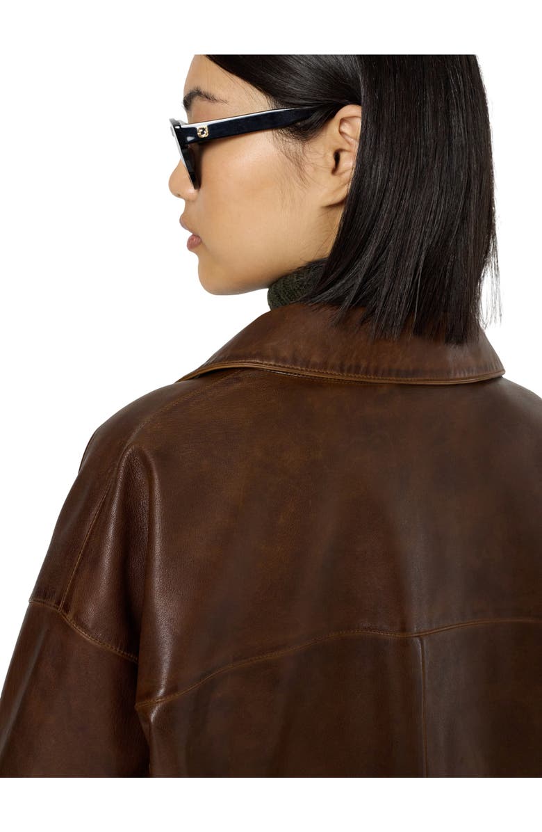 GERARD DAREL Nicole Leather Button Front Jacket, Alternate, color, Brown