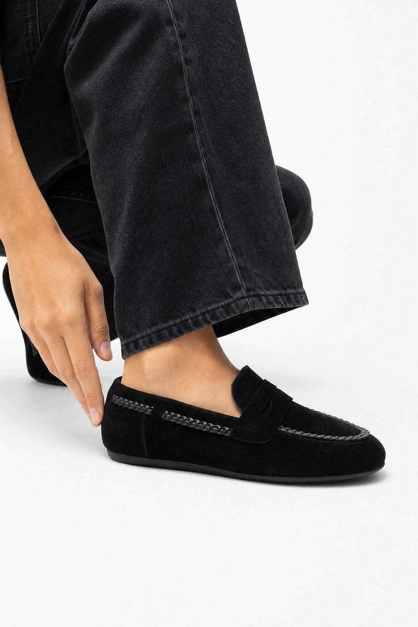 Francis Leather Loafer, Alternate, color, Black Suede