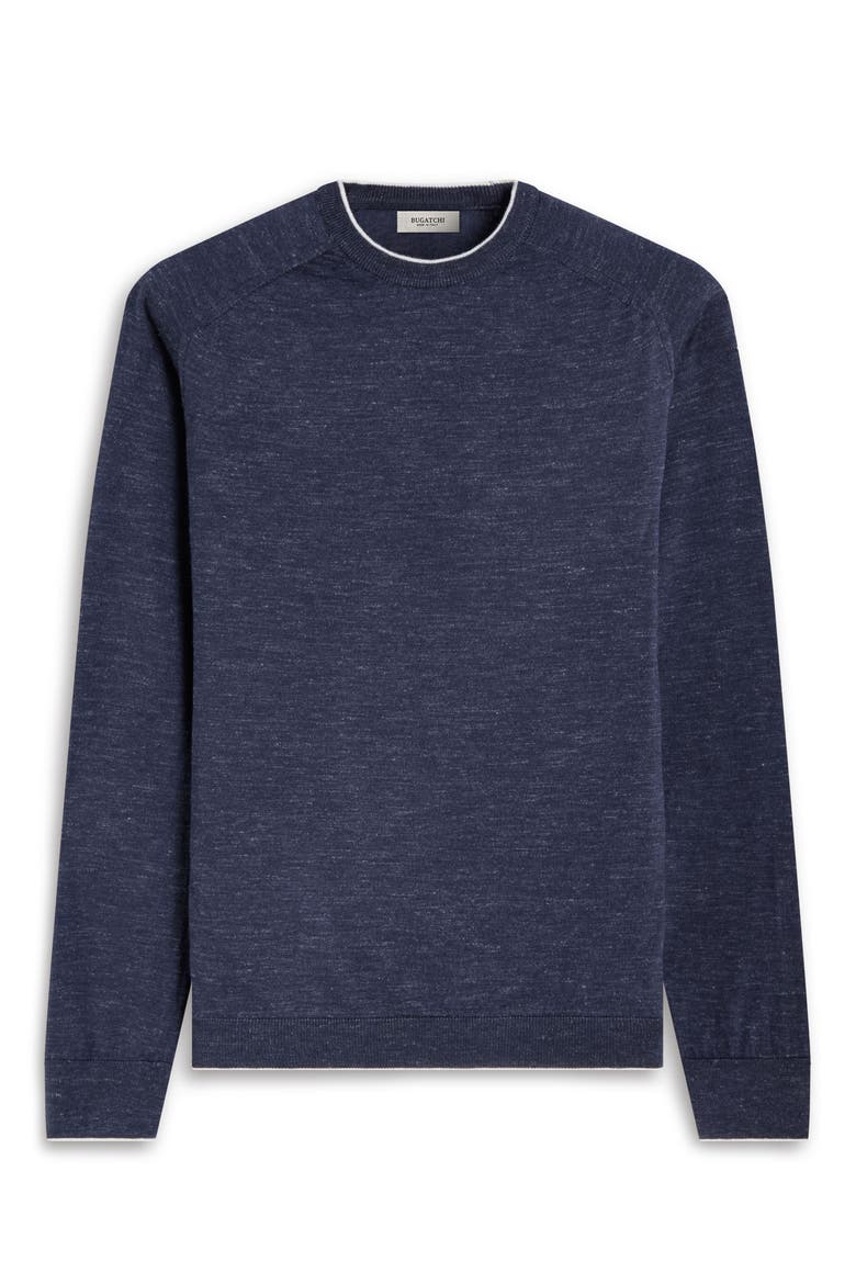 Tipped Merino Wool, Silk & Linen Crewneck Sweater, Alternate, color, NAVY