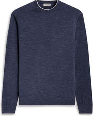 Bugatchi Tipped Merino Wool, Silk & Linen Crewneck Sweater