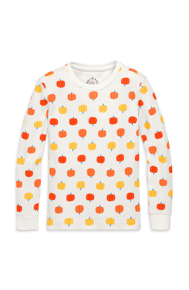 Primary Kids Organic Long Sleeve Pj Top In Candy Pumpkins, Main, color, Ivory/ Pumpkins