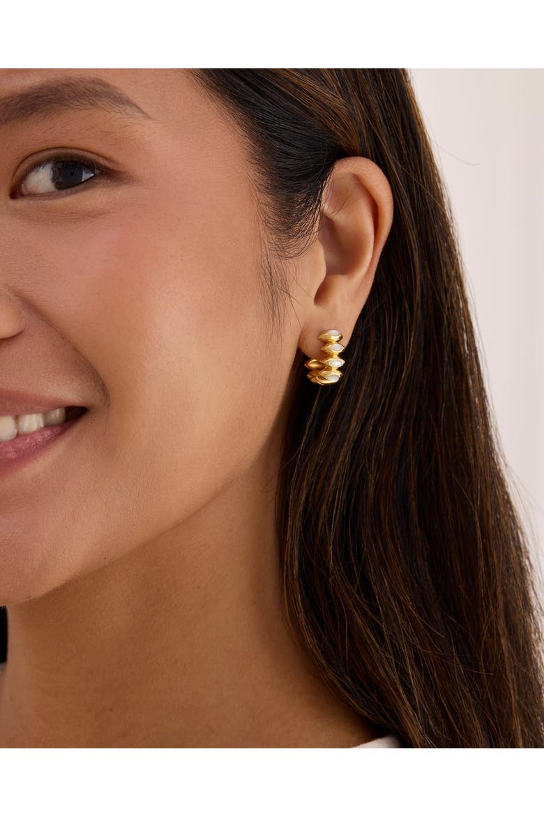 Jasmine Reversible Pearl and Gold Hoop Earrings, Alternate, color, Gold