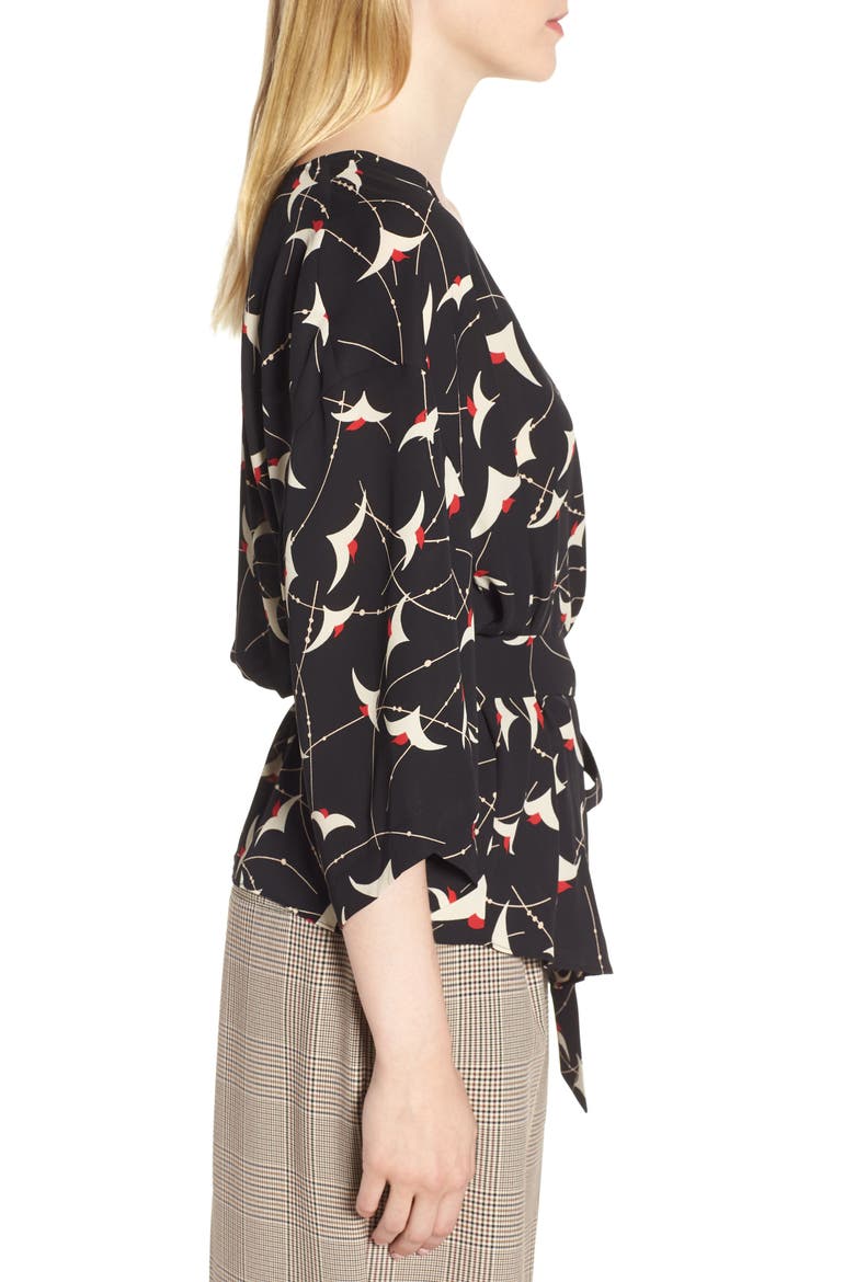 Wrap Blouse, Alternate, color, BLACK SUMMER BIRD