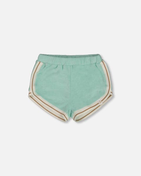 Girl's Terry Cloth Short Turquoise And Beige