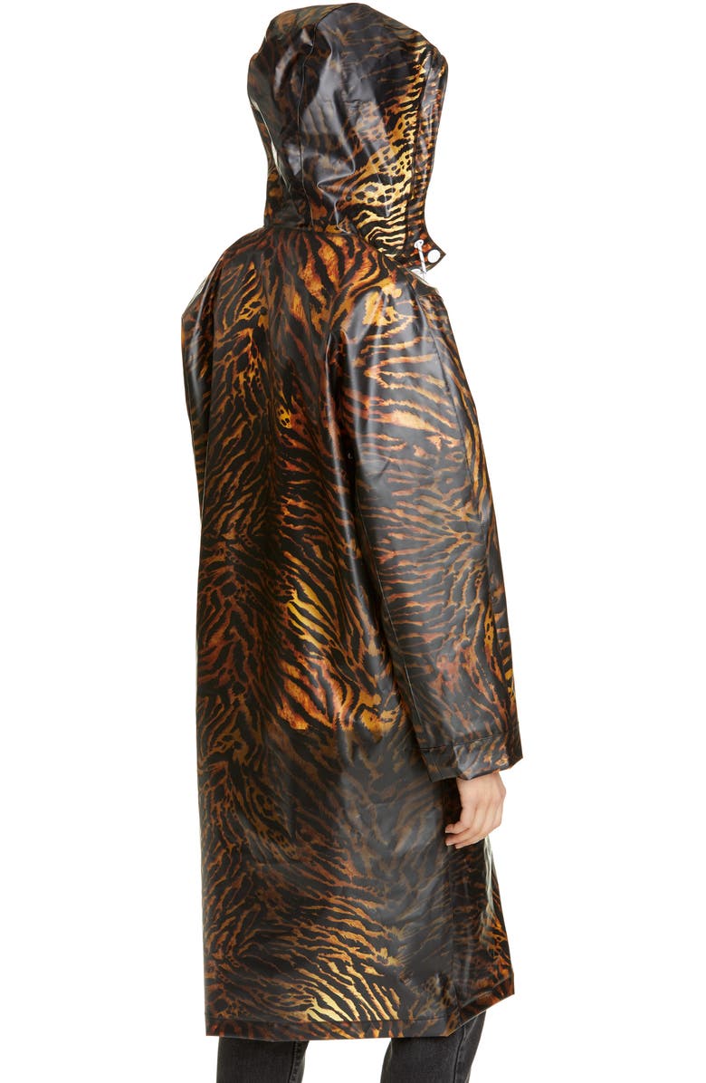 Ganni Tiger Print Water Resistant Biodegradable Raincoat, Alternate, color, 
