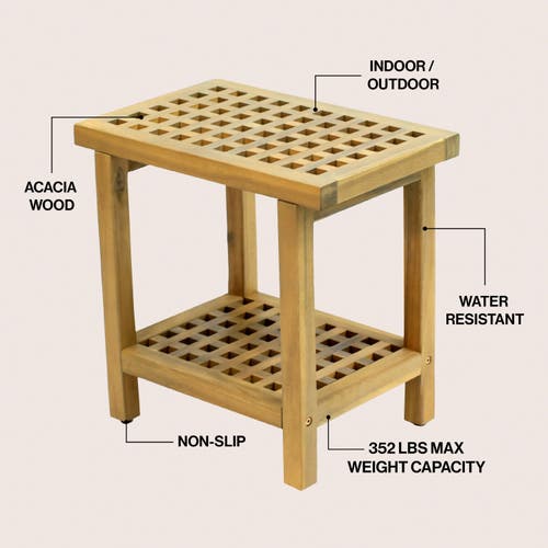 Jonathan Y Armin 18.1" Modern Classic Grid Slat Solid Acacia Wood Indoor/outdoor Shower Stool In Brown