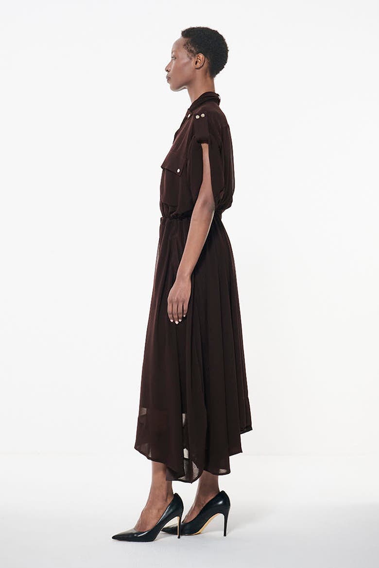 Patch Pocket Drawcord Waist Dress, Alternate, color, Dark Brown