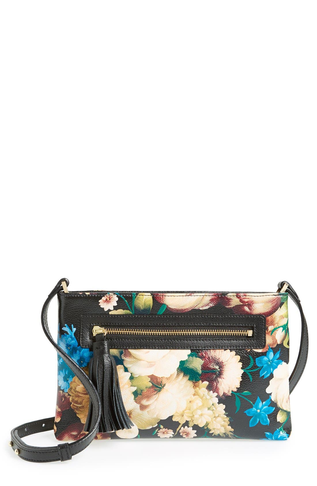Leather Crossbody Bag, Main, color, FLORAL/BLACK