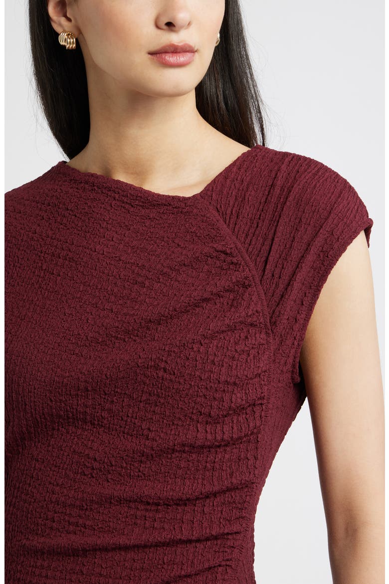 Textured Ruched Midi Dress, Alternate, color, BURGUNDY TANNIN