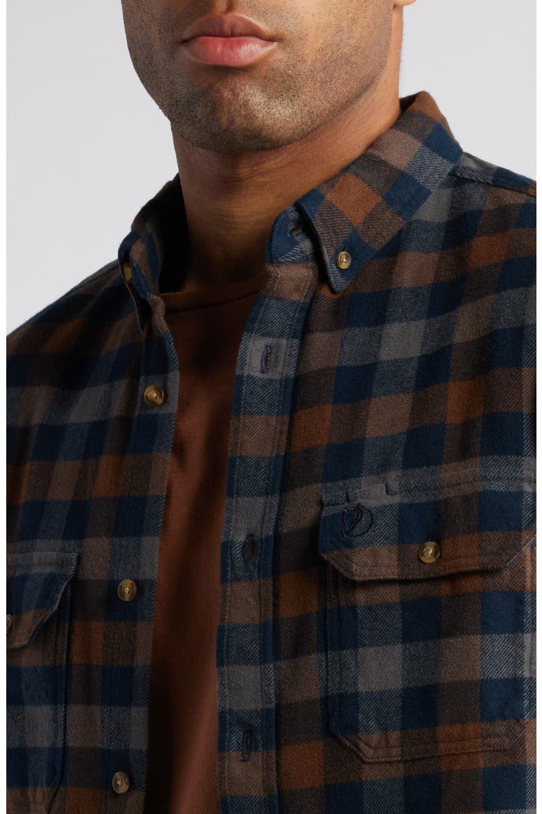 Skog Trim Fit Plaid Cotton Flannel Button-Down Shirt, Alternate, color, DARK NAVY-DARK OAK