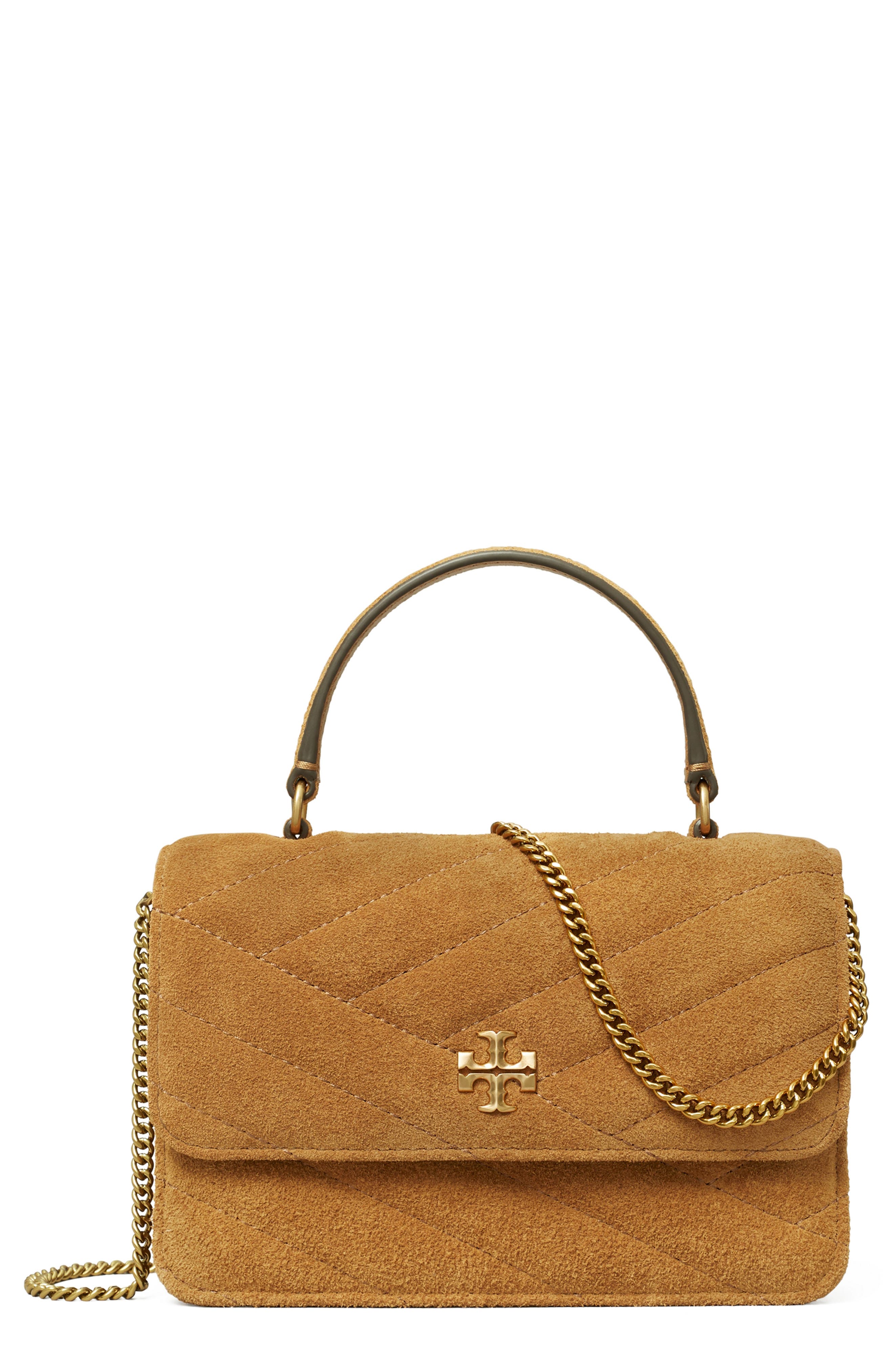Tory Burch Mini Kira Chevron Quilted Suede Top Handle Bag, Main, color, 