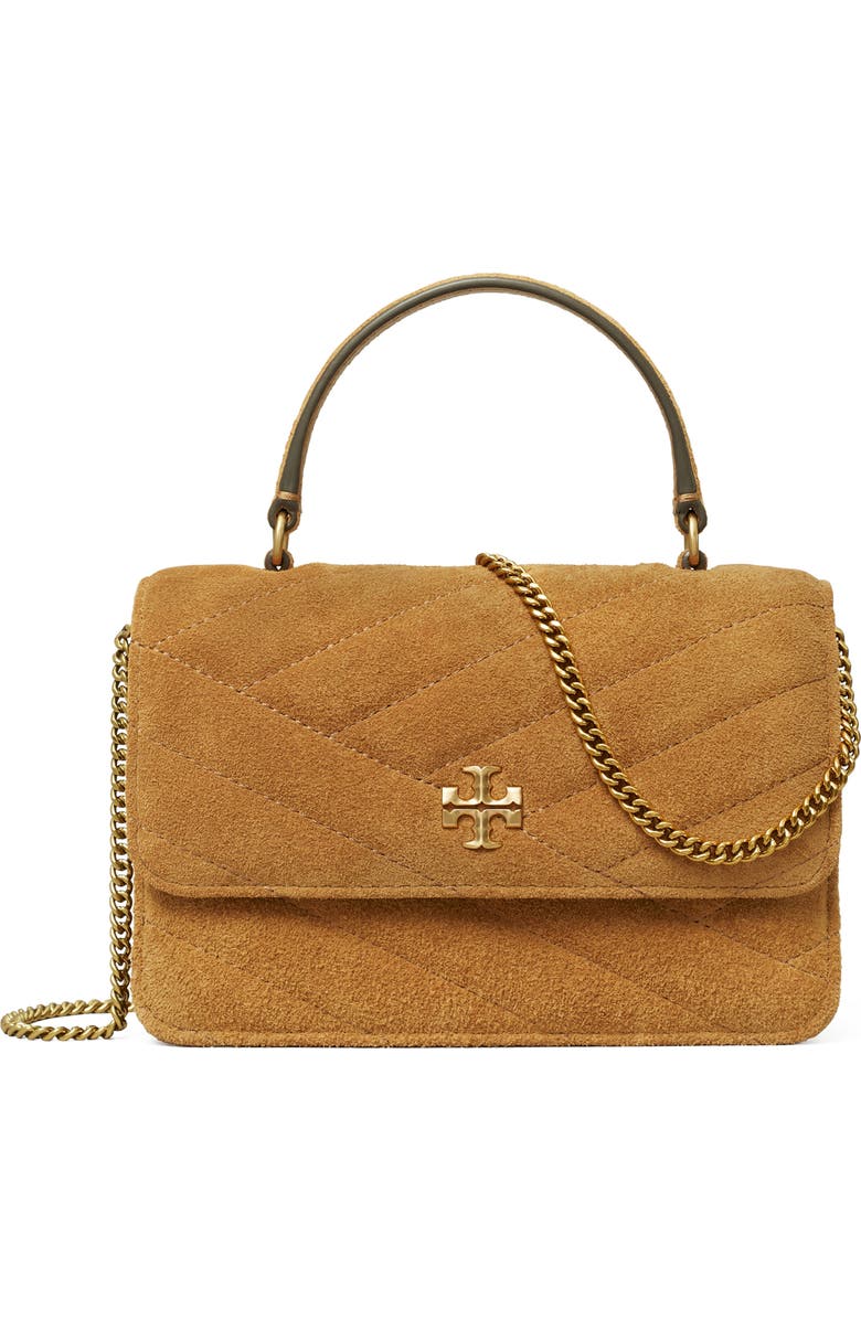 Tory Burch Mini Kira Chevron Quilted Suede Top Handle Bag, Main, color,