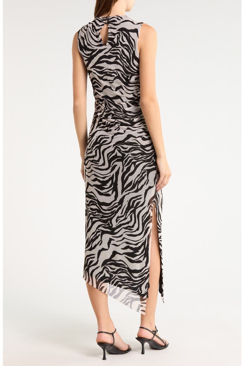 Zebra Print Sleeveless Ruched Mesh Maxi Dress, Alternate, color, BLACK/ TAUPE