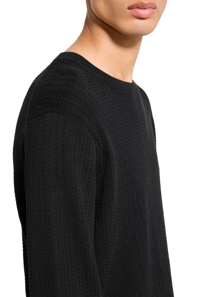 Riland Cable Stitch Cotton Crewneck Sweater, Alternate, color, BLACK