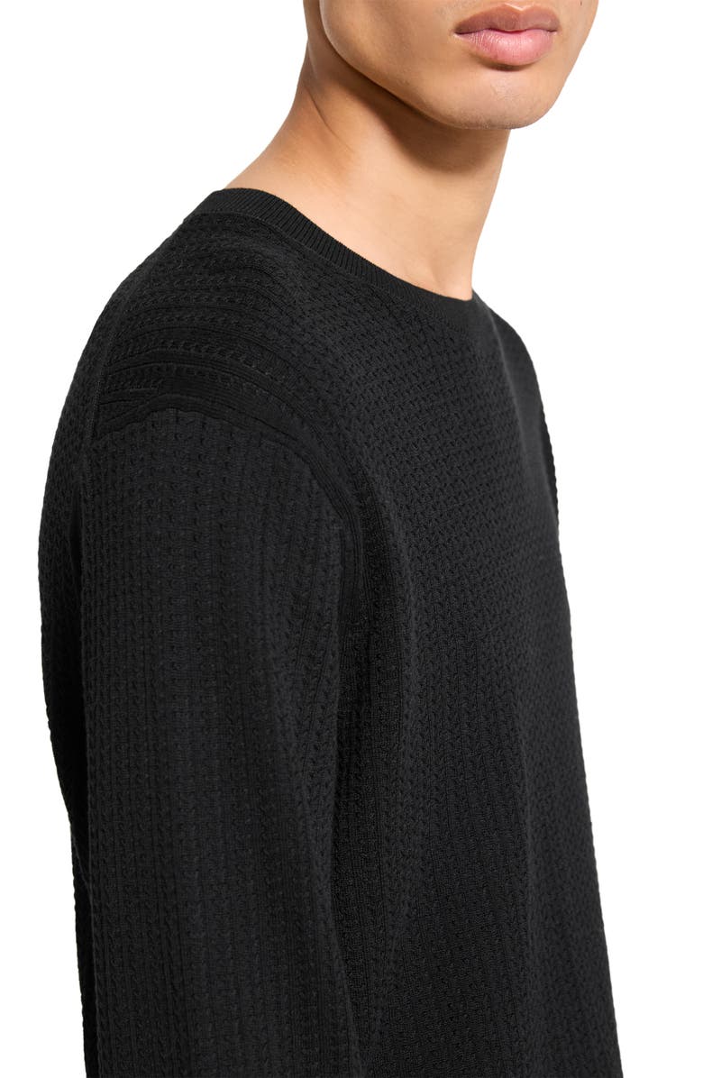 Theory Riland Cable Stitch Cotton Crewneck Sweater, Alternate, color, Black