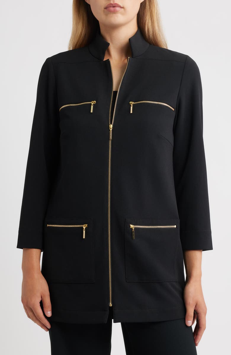 Ming Wang Deco Stretch Crepe Utility Jacket, Alternate, color, Black