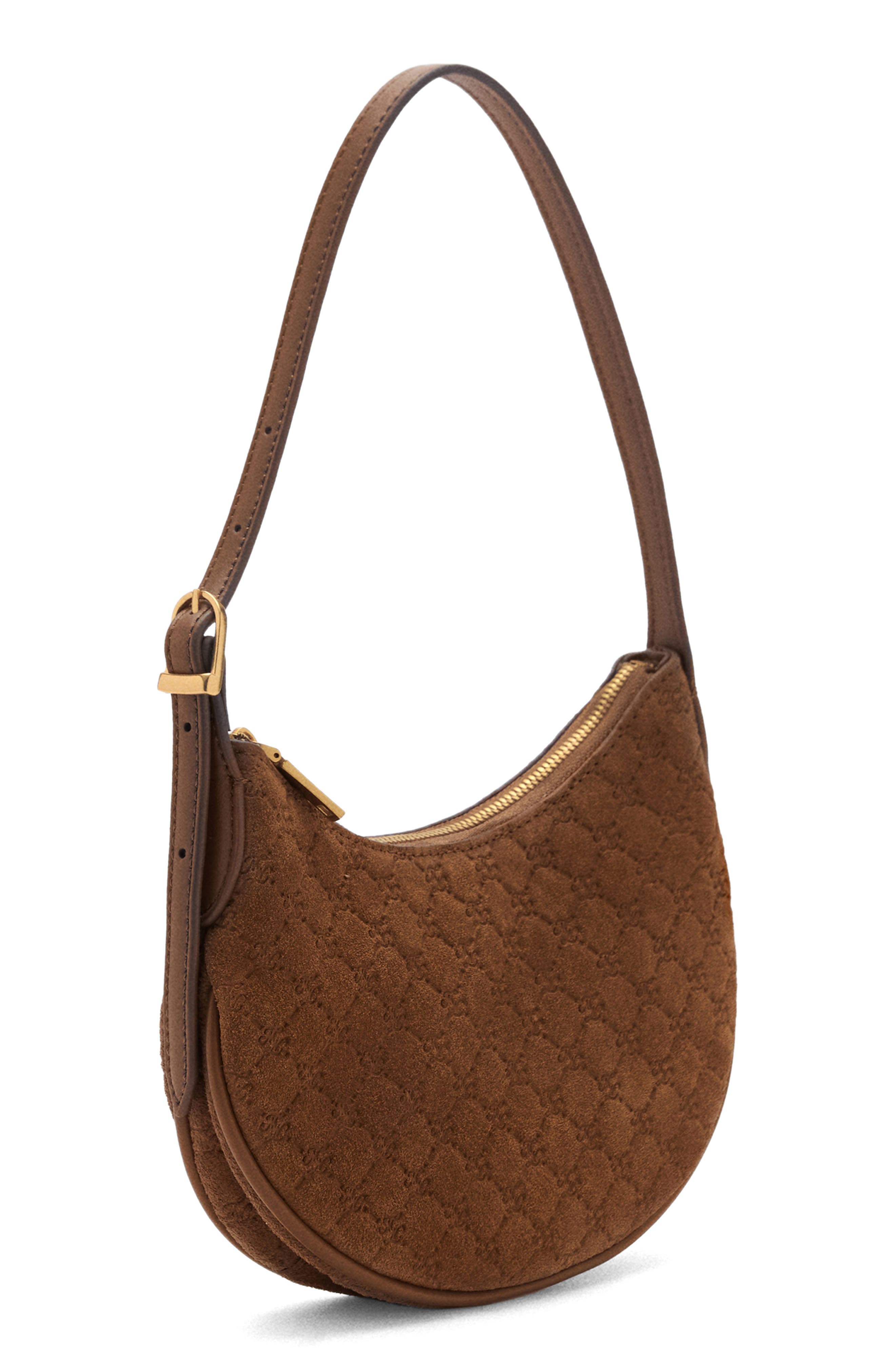 MANGO Debossed Monogram Suede Shoulder Bag, Alternate, color, 