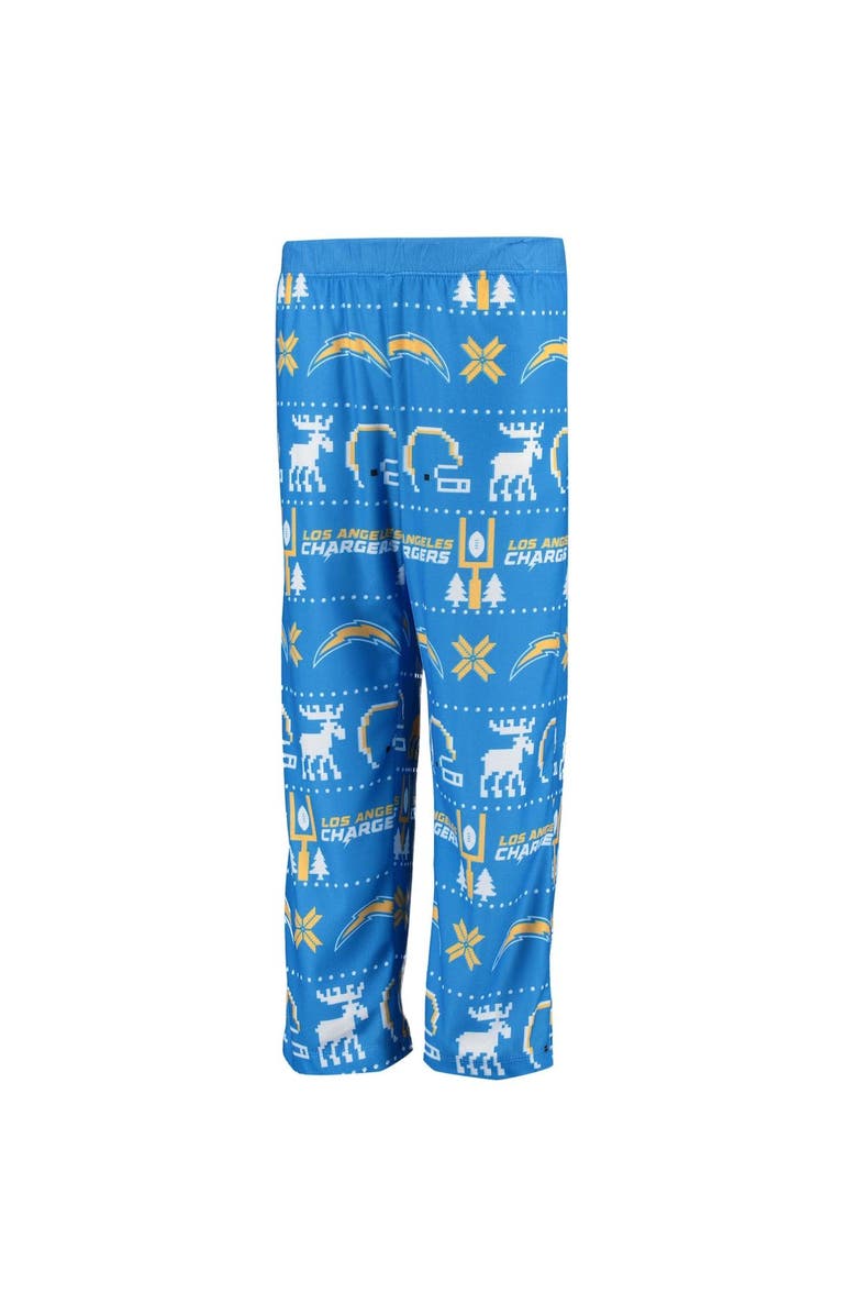 Outerstuff Youth Powder Blue Los Angeles Chargers Logo Allover Print Long Sleeve T-Shirt & Pants Holiday Pajamas Sleep Set, Alternate, color, 