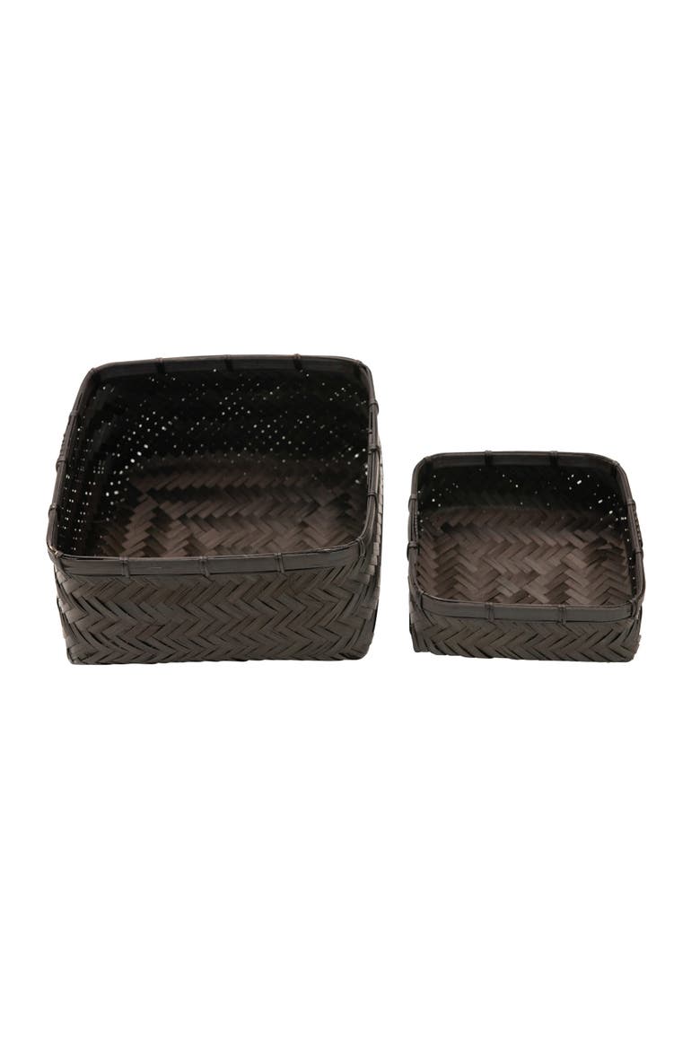 wood & Water Hyacinth Baskets, Black, Set of 2, Alternate, color, Black