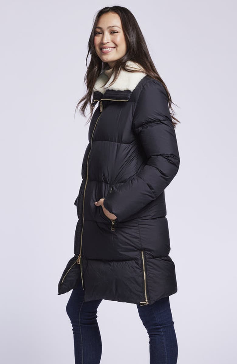 Blue Duck Water Resistant 700 Fill Power Down Coat with Genuine Shearling Trim, Alternate, color, Black