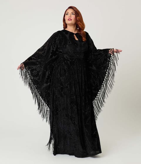 Plus Size 1960s Fringe Flutter Sleeve Caftan