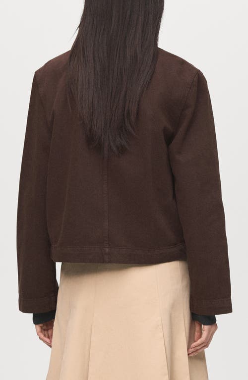 Mango Faux Leather Collar Denim Jacket In Brown