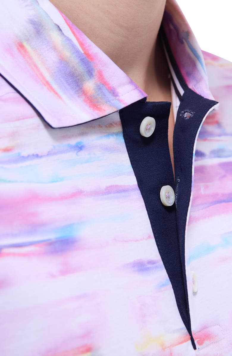 Bugatchi Hendrix Digital Watercolor Print Pima Cotton Polo, Alternate, color, Pink