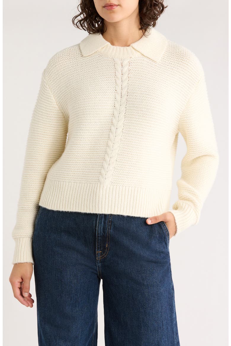Everly Cable Detail Crop Polo Sweater, Main, color, CREAM