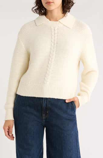 Marine Layer Everly Cable Detail Crop Polo Sweater