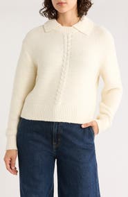 Marine Layer Everly Cable Detail Crop Polo Sweater