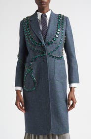 Thom Browne Windowpane Hunting Tweed Trompe L'Oiel Swarovski Crystal Long Jacket