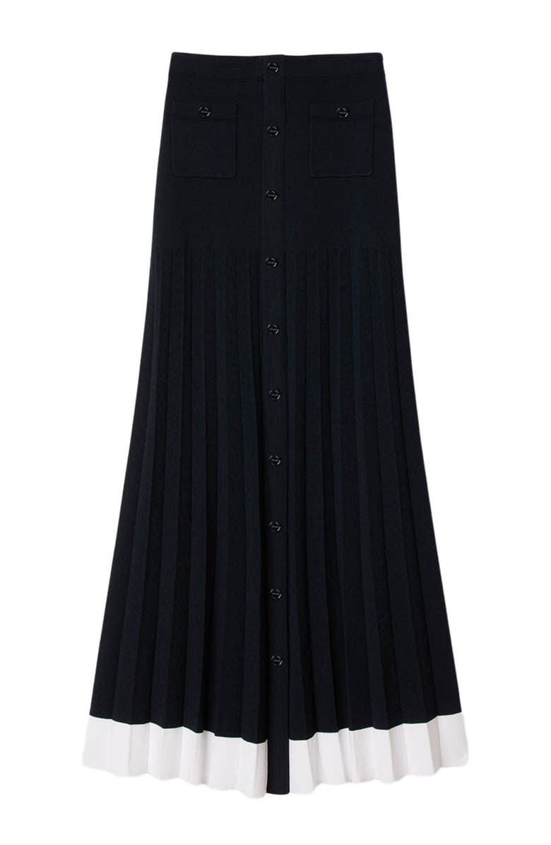 SANDRO Long two-tone knit skirt, Alternate, color, Navy Blue
