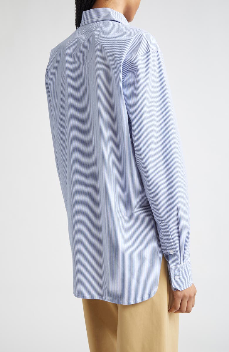 KÚR Crochet Flower Appliqué Stripe Oversize Cotton Button-Up Shirt, Alternate, color, 