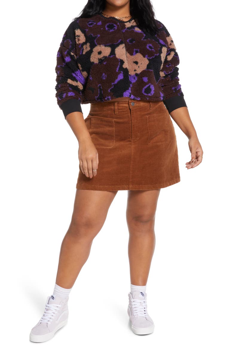 High Pile Fleece Sweatshirt, Alternate, color, BLACK- BROWN PRESSED FLORAL