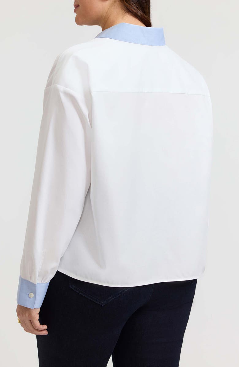 Foxcroft Marina Contrast Trim Cotton Button-Up Shirt, Alternate, color, White Multi