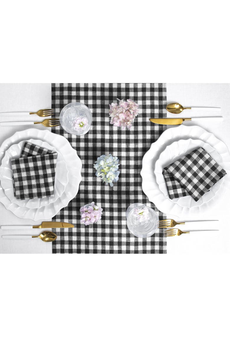 Linen Table Runner - Gingham Check, Alternate, color, Black