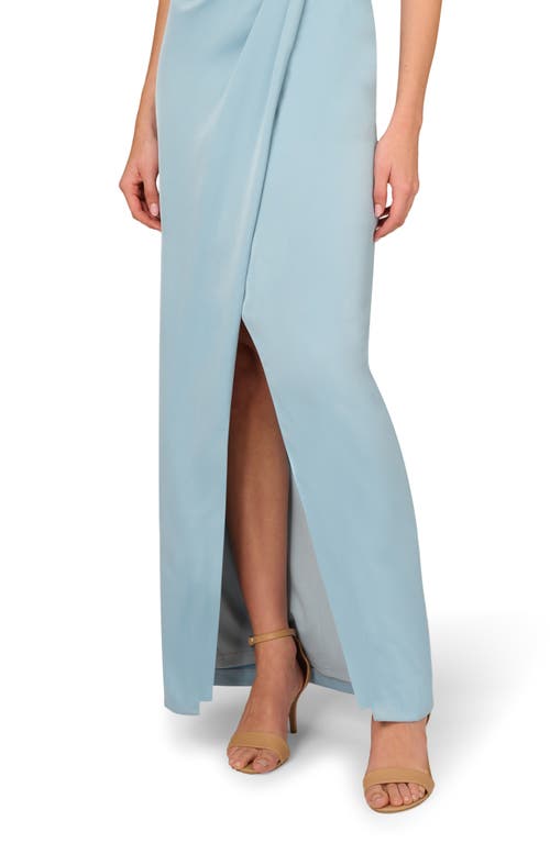 Aidan Mattox By Adrianna Papell Beaded Off The Shoulder Mixed Media Gown In Clear Water