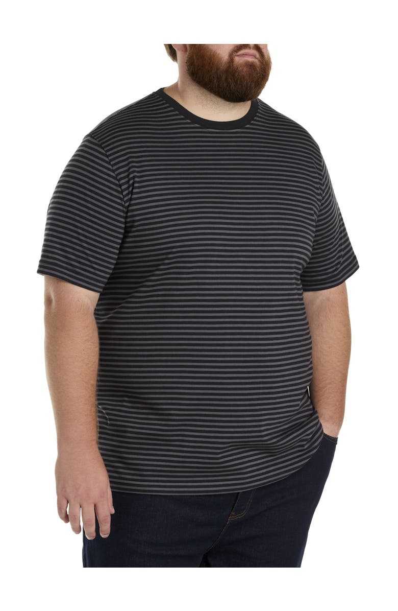 Harbor Bay by DXL Big & Tall Moisture-Wicking Striped T-Shirt, Main, color, Black/Grey