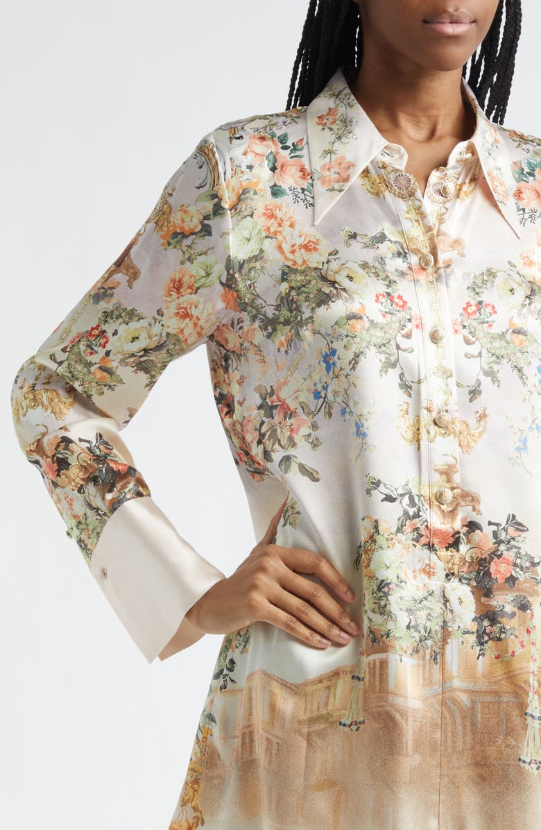 Camilla Twilight in Istanbul Long Sleeve Silk Satin Shirtdress, Alternate, color, Twilight In Istanbul