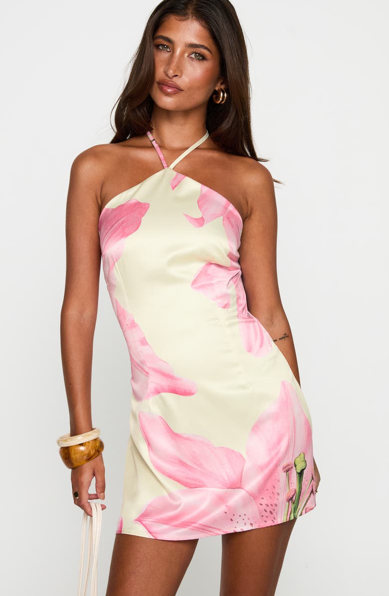 Princess Polly Gardens of Eden Halter Minidress, Alternate, color, Yellow/ Pink Multi